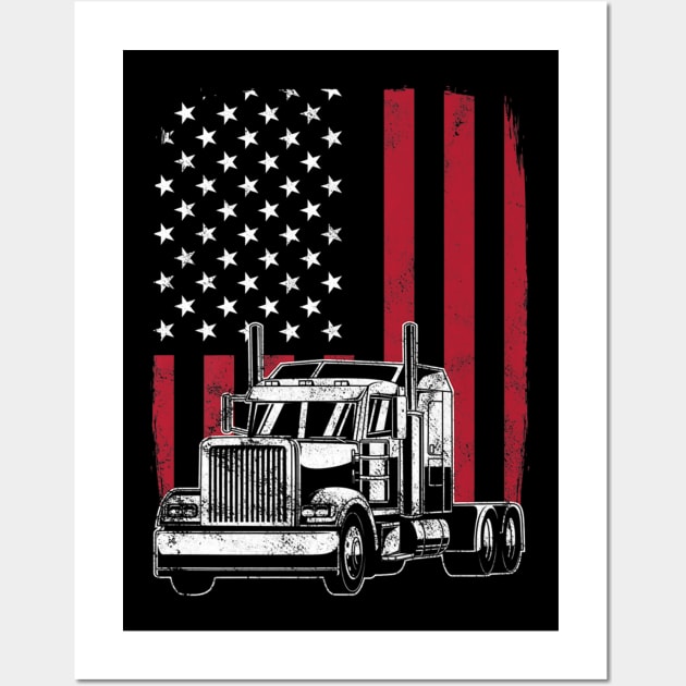 Vintage Trucker USA American Flag Truck Driver Gift Wall Art by kenjones